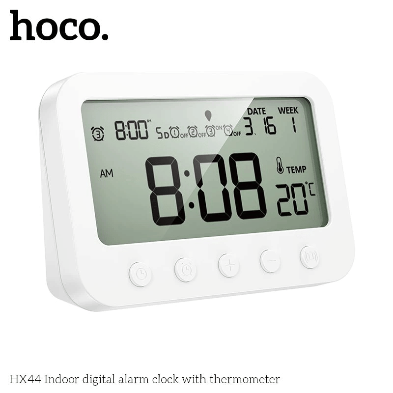 นาฬิกาตั้งโต๊ะ HOCO HX44 พร้อมเทอร์โมมิเตอร์ ตั้งปลุก 4 เวลา แสดงอุณหภูมิ วันที่ วันในสัปดาห์_1